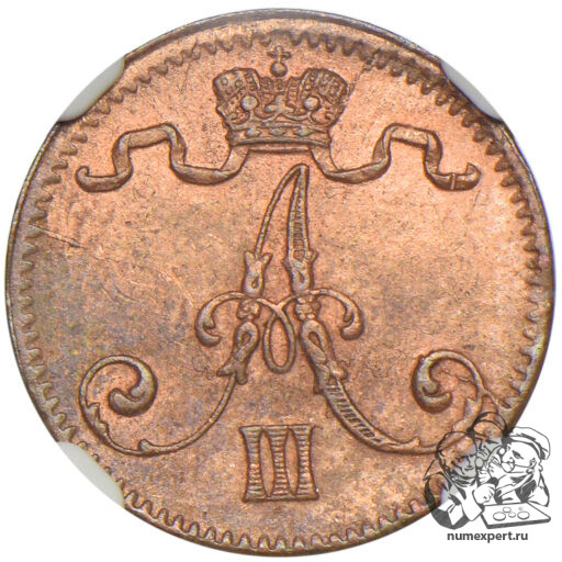 1 пенни 1884 года для Финляндии (2) в слабе NGC