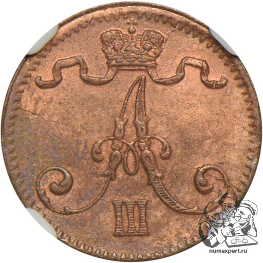 1 пенни 1884 года для Финляндии (2) в слабе NGC