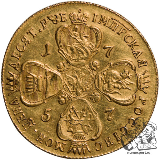 10 рублей 1757 года. Портрет работы Дасье (2)